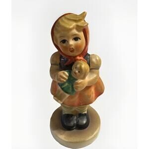 1967 Hummel Goebel Porcelain, Girl Holding Baby Doll 3.5" W. Germany 239/B 1967